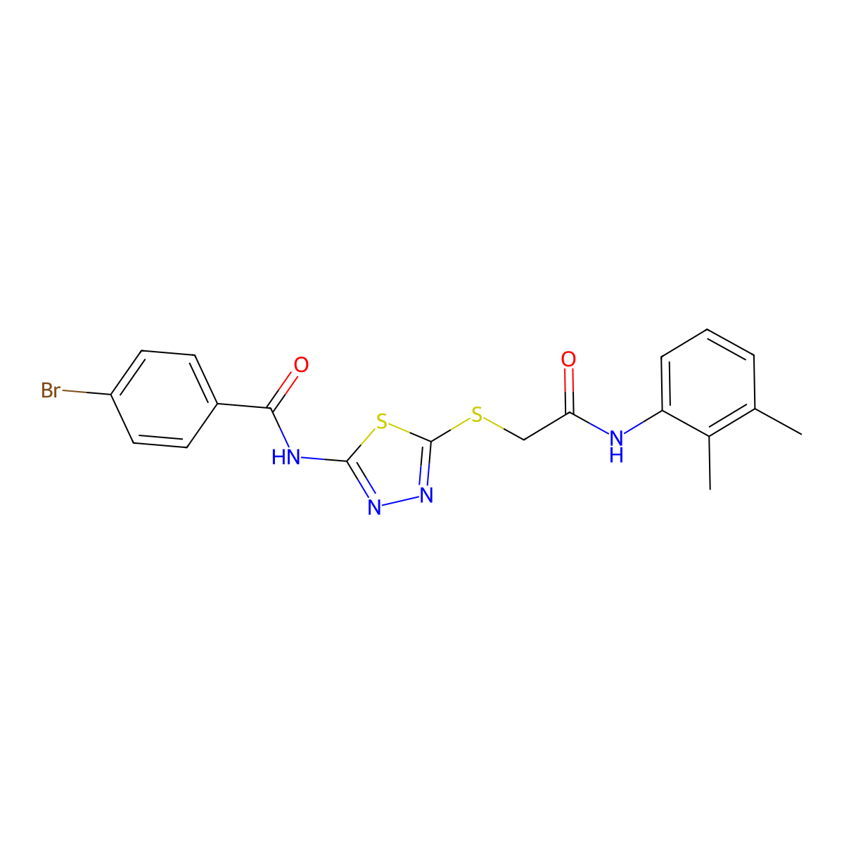 4-bromo-N-[5-[2-(2,3-dimethylanilino)-2-oxoethyl]sulfanyl-1,3,4-thiadiazol-2-yl]benzamide molecular structure, CAS 392294-39-2