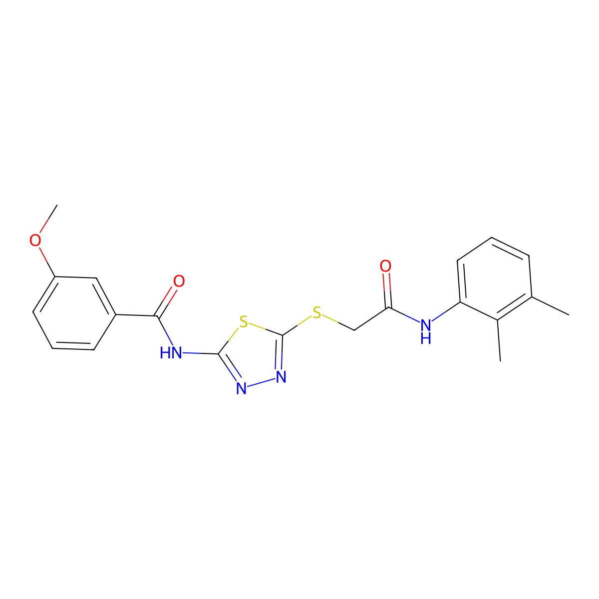 N-(5-((2-((2,3-dimethylphenyl)amino)-2-oxoethyl)thio)-1,3,4-thiadiazol-2-yl)-3-methoxybenzamide molecular structure, CAS 392294-41-6