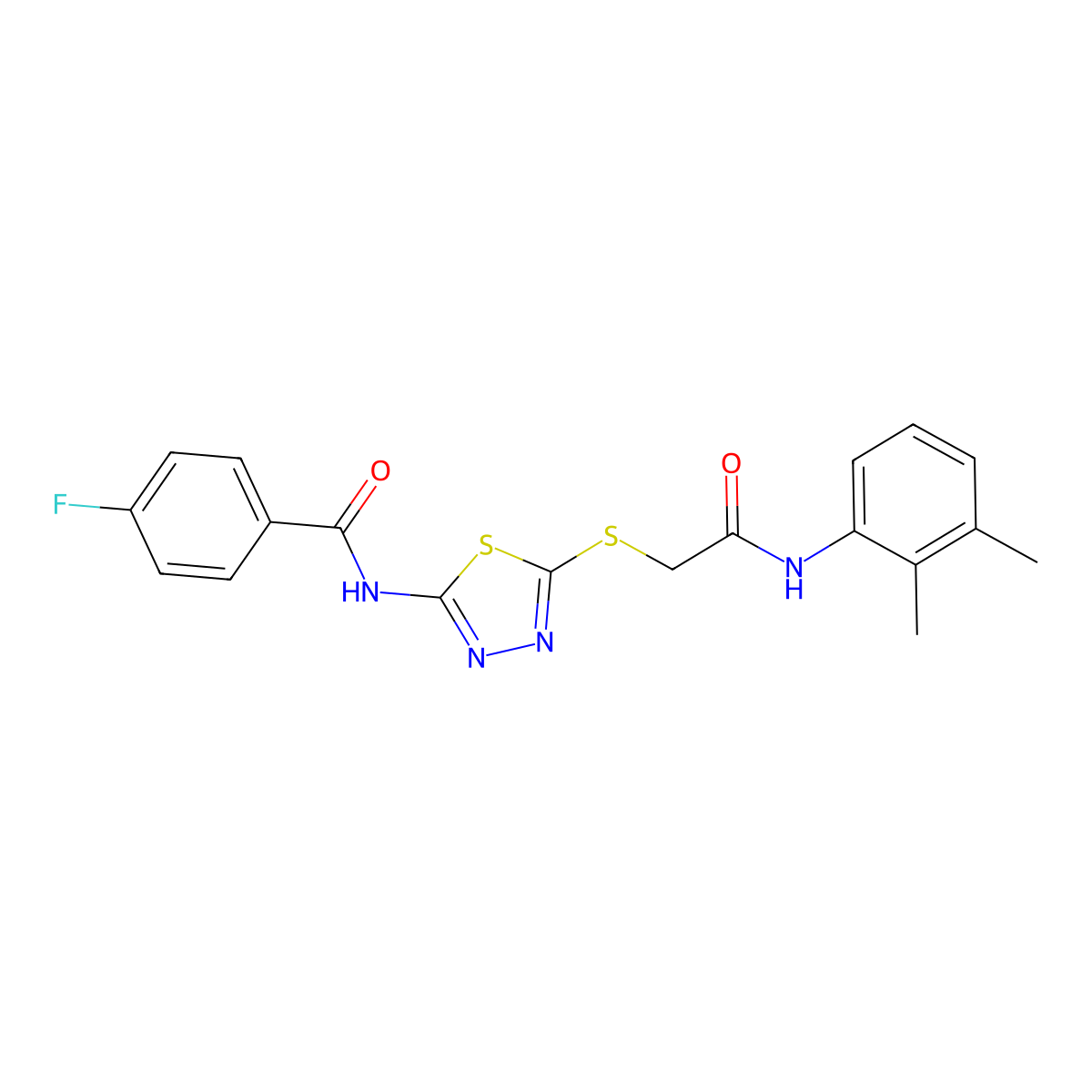 N-(5-((2-((2,3-dimethylphenyl)amino)-2-oxoethyl)thio)-1,3,4-thiadiazol-2-yl)-4-fluorobenzamide molecular structure, CAS 392294-48-3