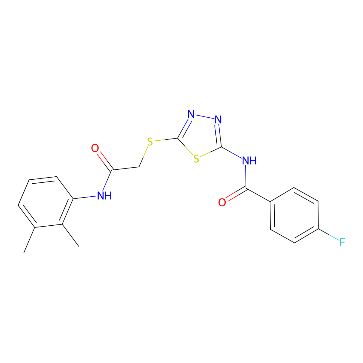N-(5-((2-((2,3-dimethylphenyl)amino)-2-oxoethyl)thio)-1,3,4-thiadiazol-2-yl)-4-fluorobenzamide molecular structure, CAS 392294-48-3