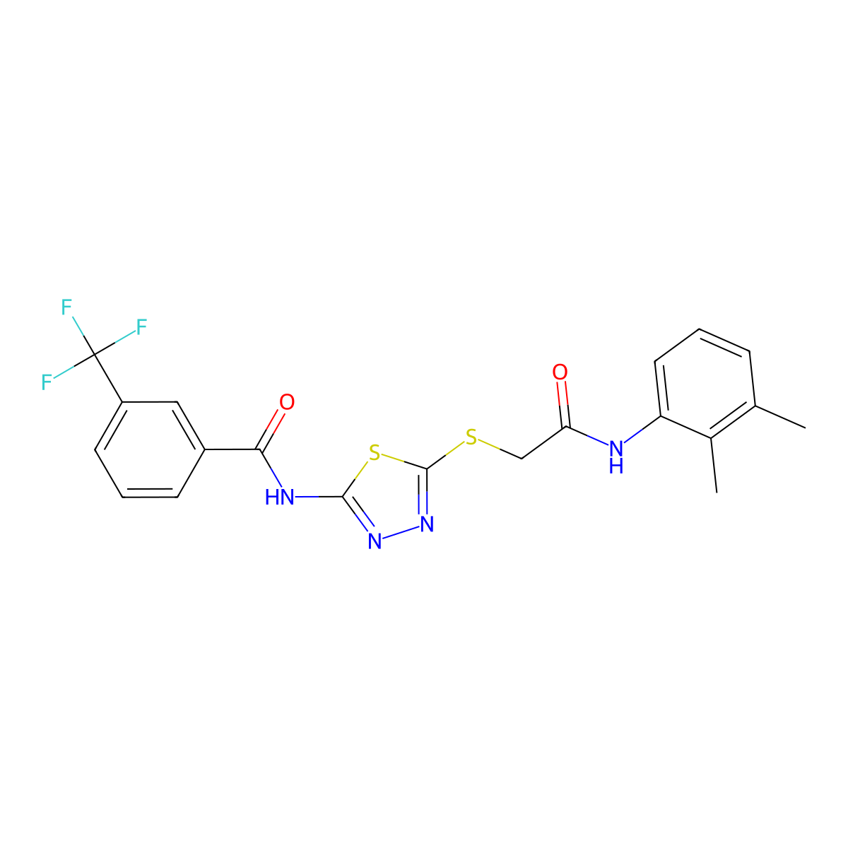 N-(5-((2-((2,3-dimethylphenyl)amino)-2-oxoethyl)thio)-1,3,4-thiadiazol-2-yl)-3-(trifluoromethyl)benzamide molecular structure, CAS 392294-49-4