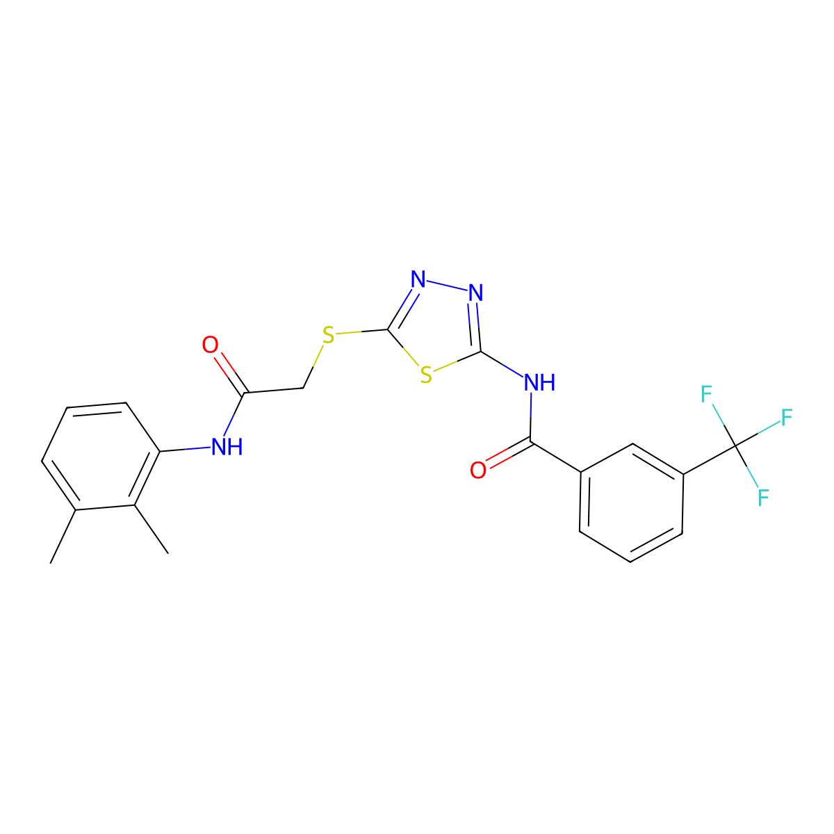 N-(5-((2-((2,3-dimethylphenyl)amino)-2-oxoethyl)thio)-1,3,4-thiadiazol-2-yl)-3-(trifluoromethyl)benzamide molecular structure, CAS 392294-49-4