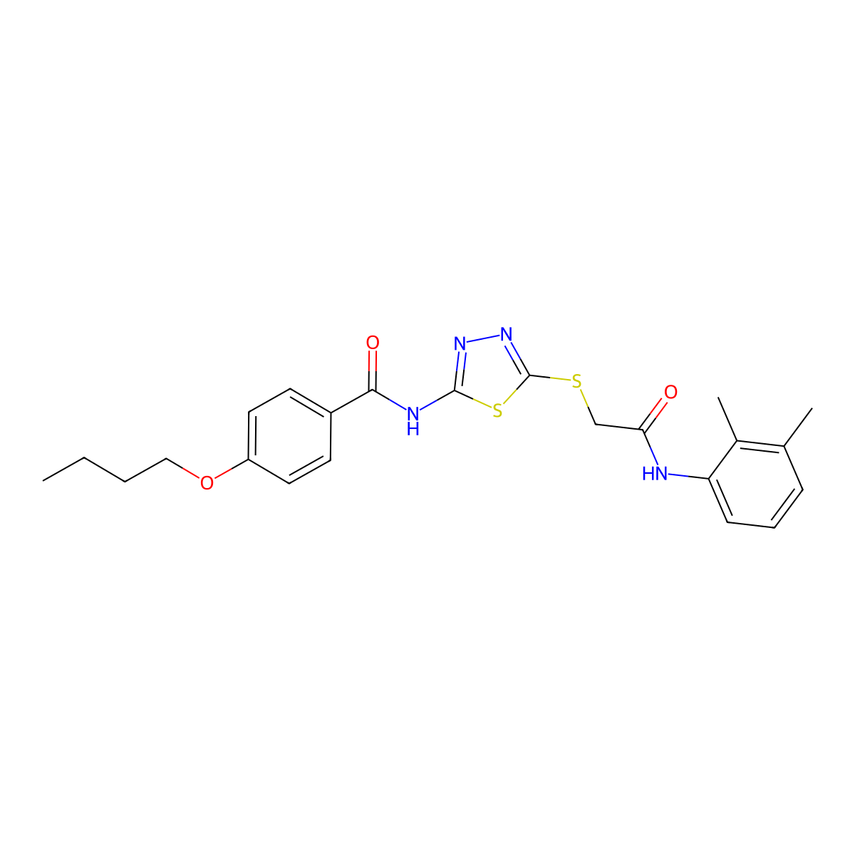 4-butoxy-N-(5-((2-((2,3-dimethylphenyl)amino)-2-oxoethyl)thio)-1,3,4-thiadiazol-2-yl)benzamide molecular structure, CAS 392294-54-1
