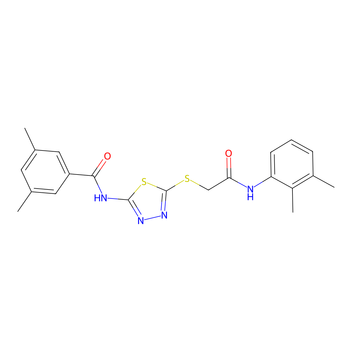 N-(5-((2-((2,3-dimethylphenyl)amino)-2-oxoethyl)thio)-1,3,4-thiadiazol-2-yl)-3,5-dimethylbenzamide molecular structure, CAS 392294-56-3