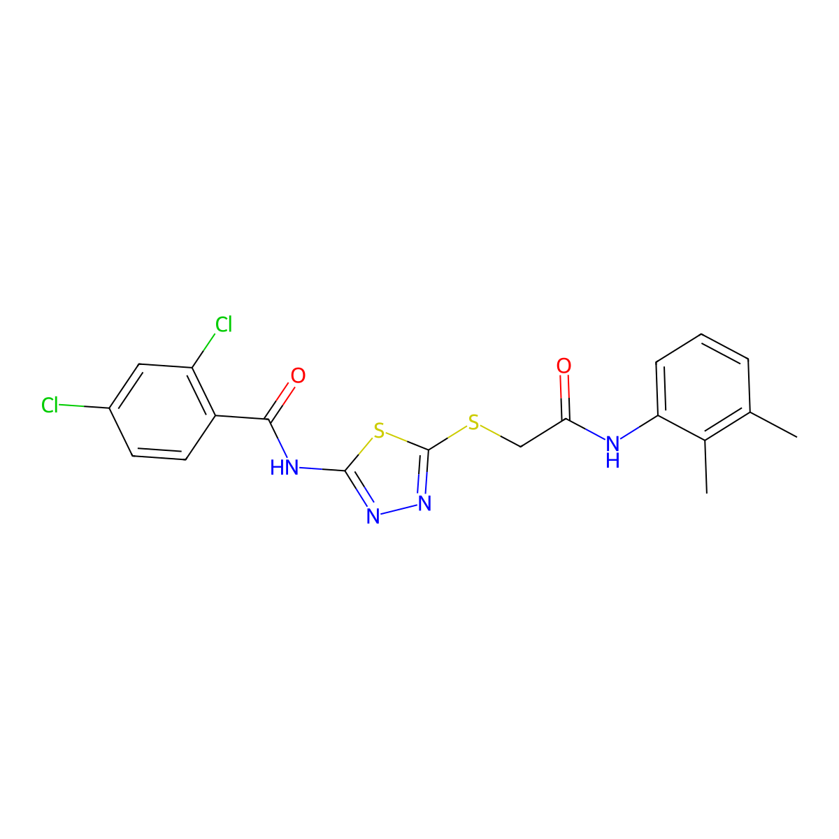 2,4-dichloro-N-(5-((2-((2,3-dimethylphenyl)amino)-2-oxoethyl)thio)-1,3,4-thiadiazol-2-yl)benzamide molecular structure, CAS 392294-58-5