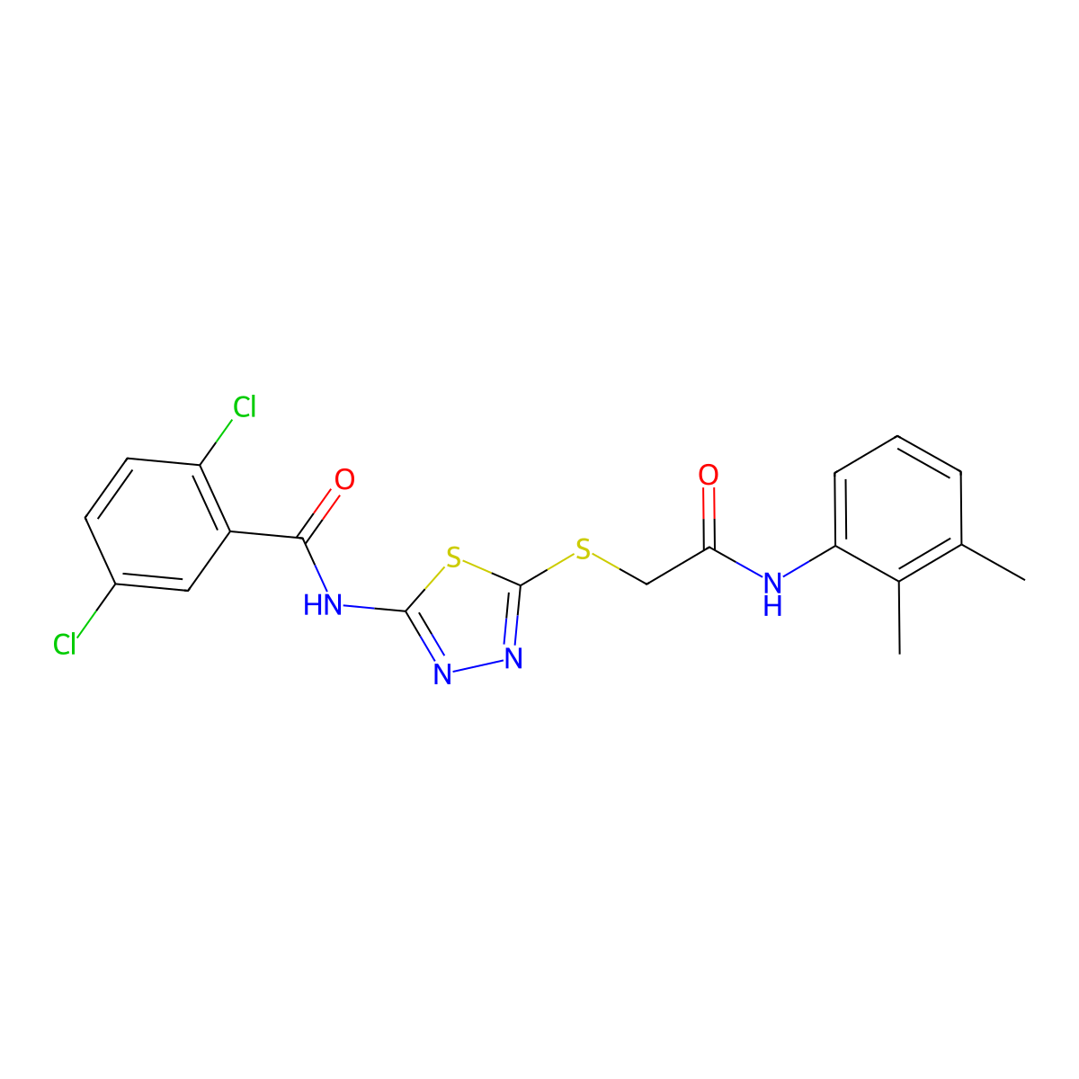 2,5-dichloro-N-[5-[2-(2,3-dimethylanilino)-2-oxoethyl]sulfanyl-1,3,4-thiadiazol-2-yl]benzamide molecular structure, CAS 392294-59-6