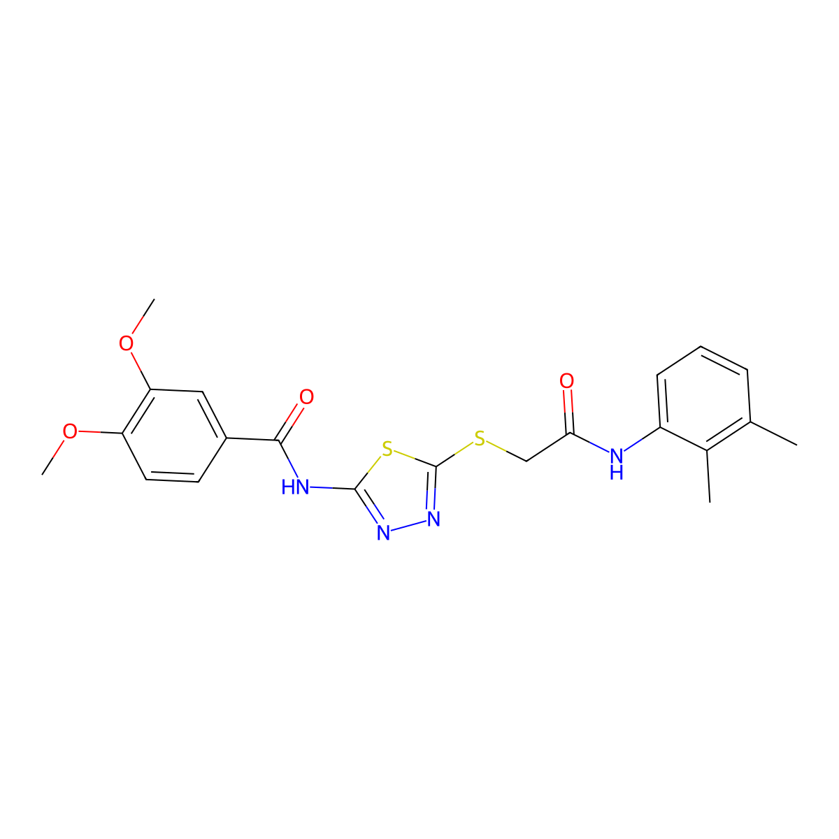 N-(5-((2-((2,3-dimethylphenyl)amino)-2-oxoethyl)thio)-1,3,4-thiadiazol-2-yl)-3,4-dimethoxybenzamide molecular structure, CAS 392294-60-9
