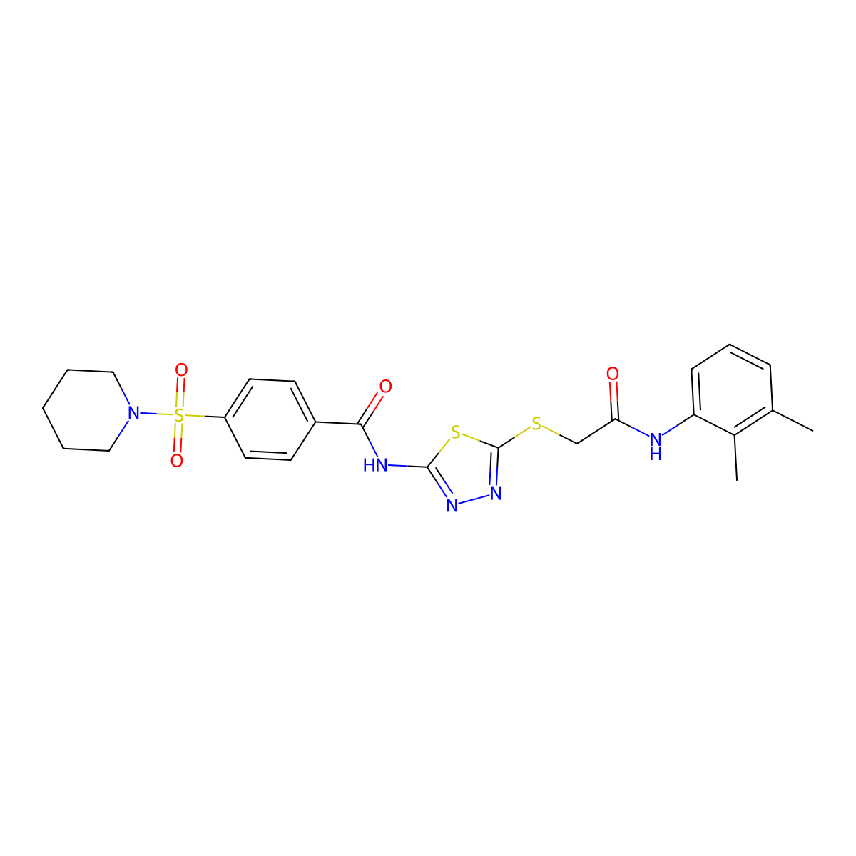 N-(5-((2-((2,3-dimethylphenyl)amino)-2-oxoethyl)thio)-1,3,4-thiadiazol-2-yl)-4-(piperidin-1-ylsulfonyl)benzamide molecular structure, CAS 392294-69-8
