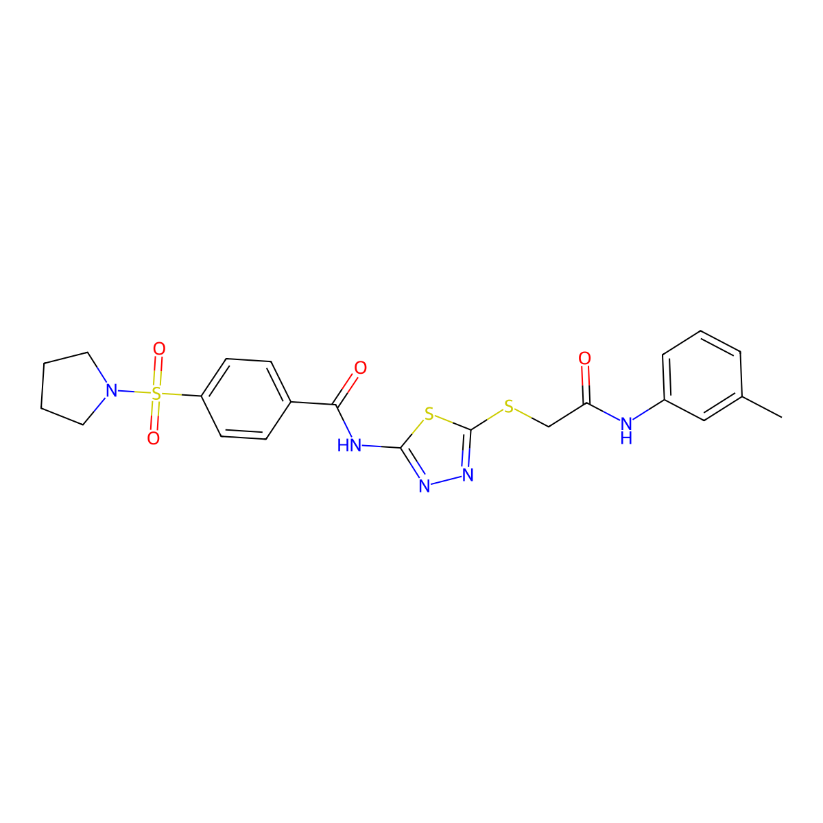 N-[5-[2-(3-methylanilino)-2-oxoethyl]sulfanyl-1,3,4-thiadiazol-2-yl]-4-pyrrolidin-1-ylsulfonylbenzamide molecular structure, CAS 392294-77-8