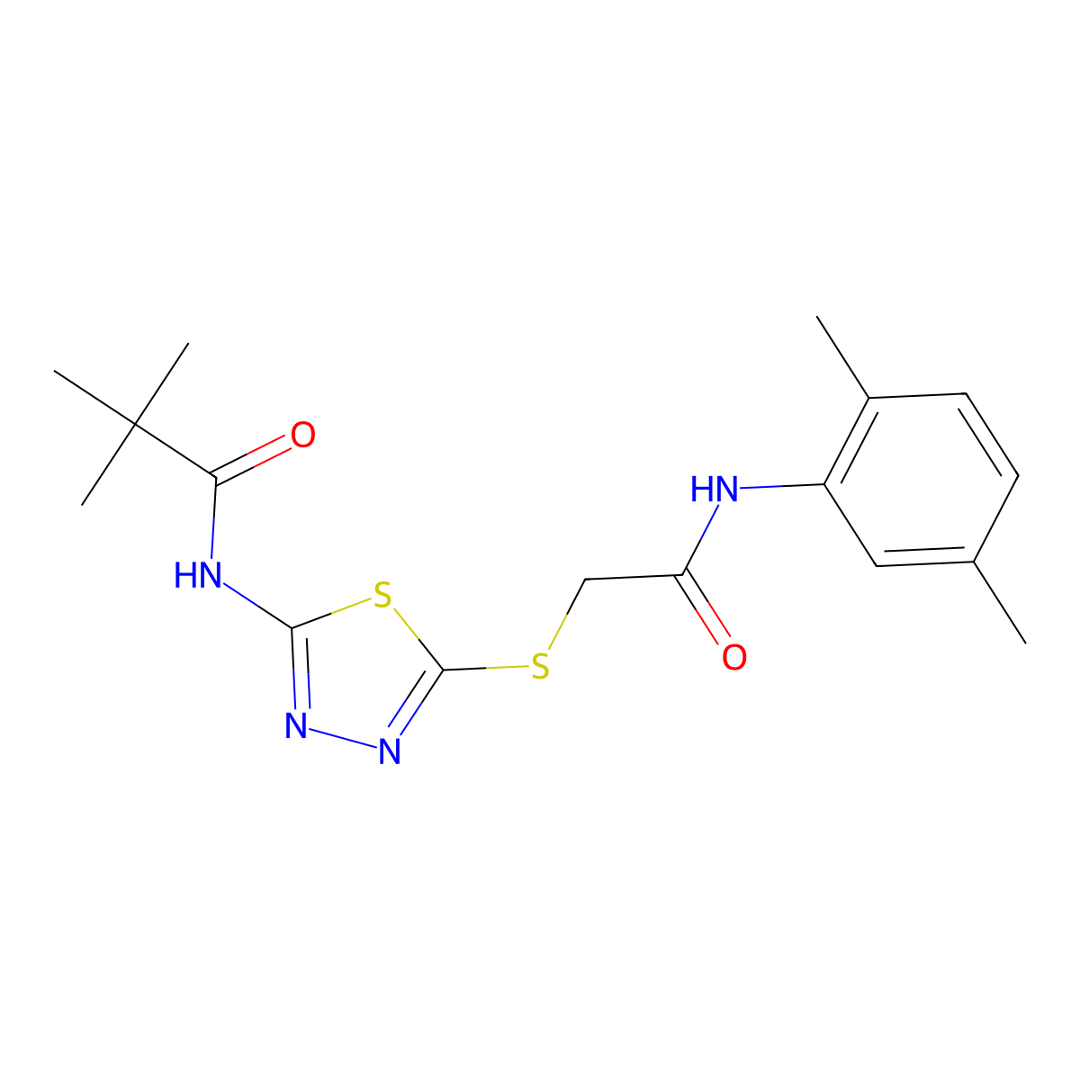 N-(5-((2-((2,5-dimethylphenyl)amino)-2-oxoethyl)thio)-1,3,4-thiadiazol-2-yl)pivalamide molecular structure, CAS 392294-81-4