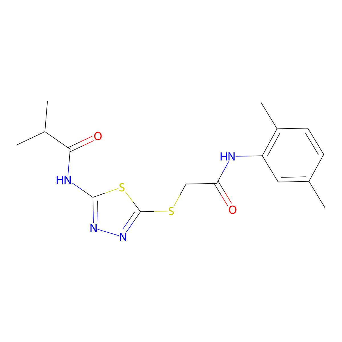 N-(5-((2-((2,5-dimethylphenyl)amino)-2-oxoethyl)thio)-1,3,4-thiadiazol-2-yl)isobutyramide molecular structure, CAS 392294-82-5