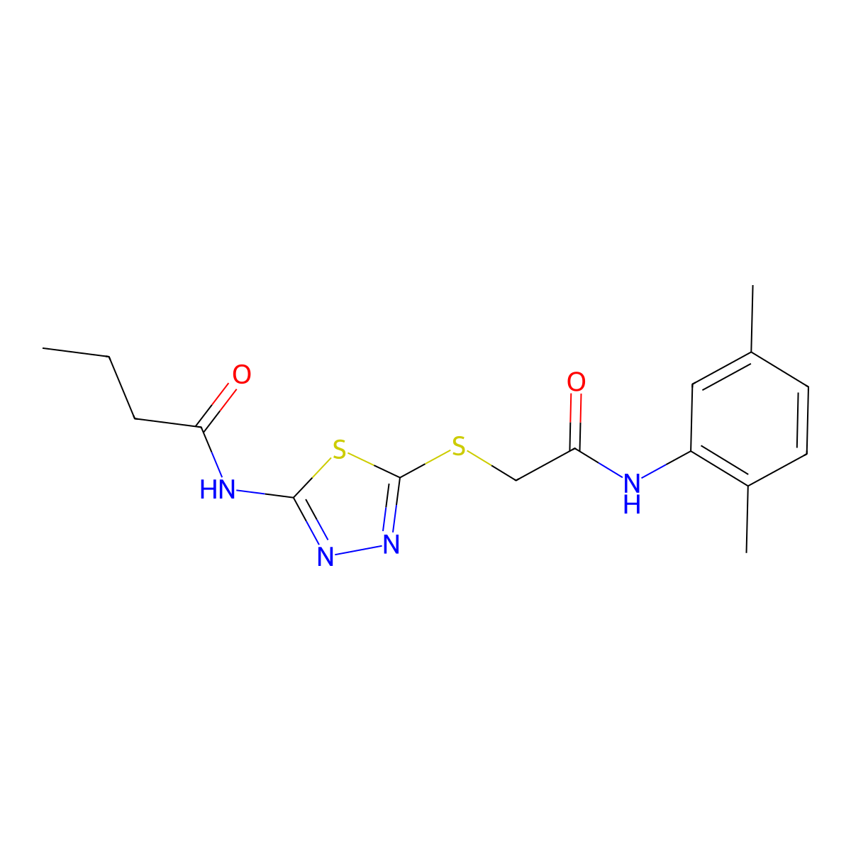 N-[5-[2-(2,5-dimethylanilino)-2-oxoethyl]sulfanyl-1,3,4-thiadiazol-2-yl]butanamide molecular structure, CAS 392294-83-6