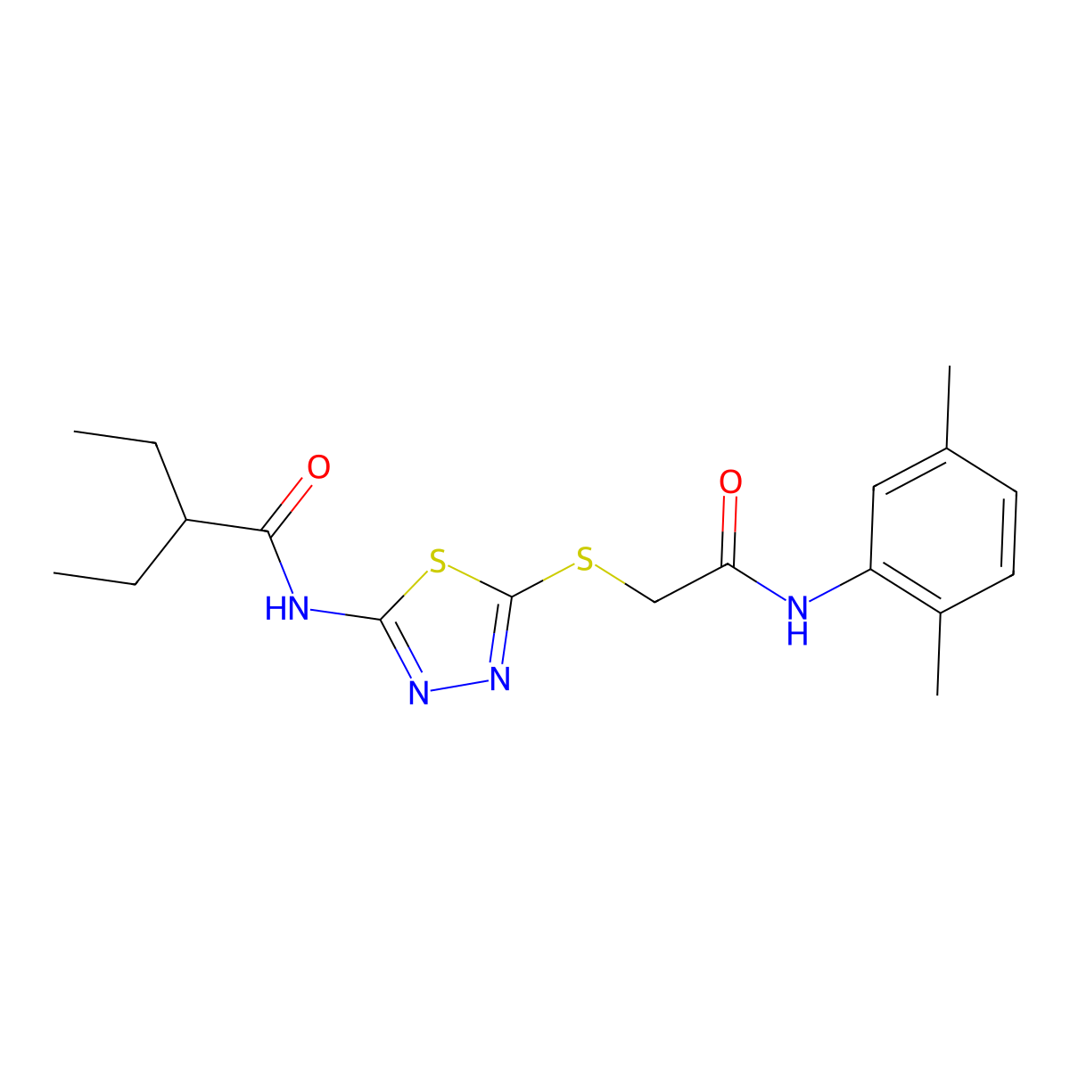 N-(5-((2-((2,5-dimethylphenyl)amino)-2-oxoethyl)thio)-1,3,4-thiadiazol-2-yl)-2-ethylbutanamide molecular structure, CAS 392294-84-7