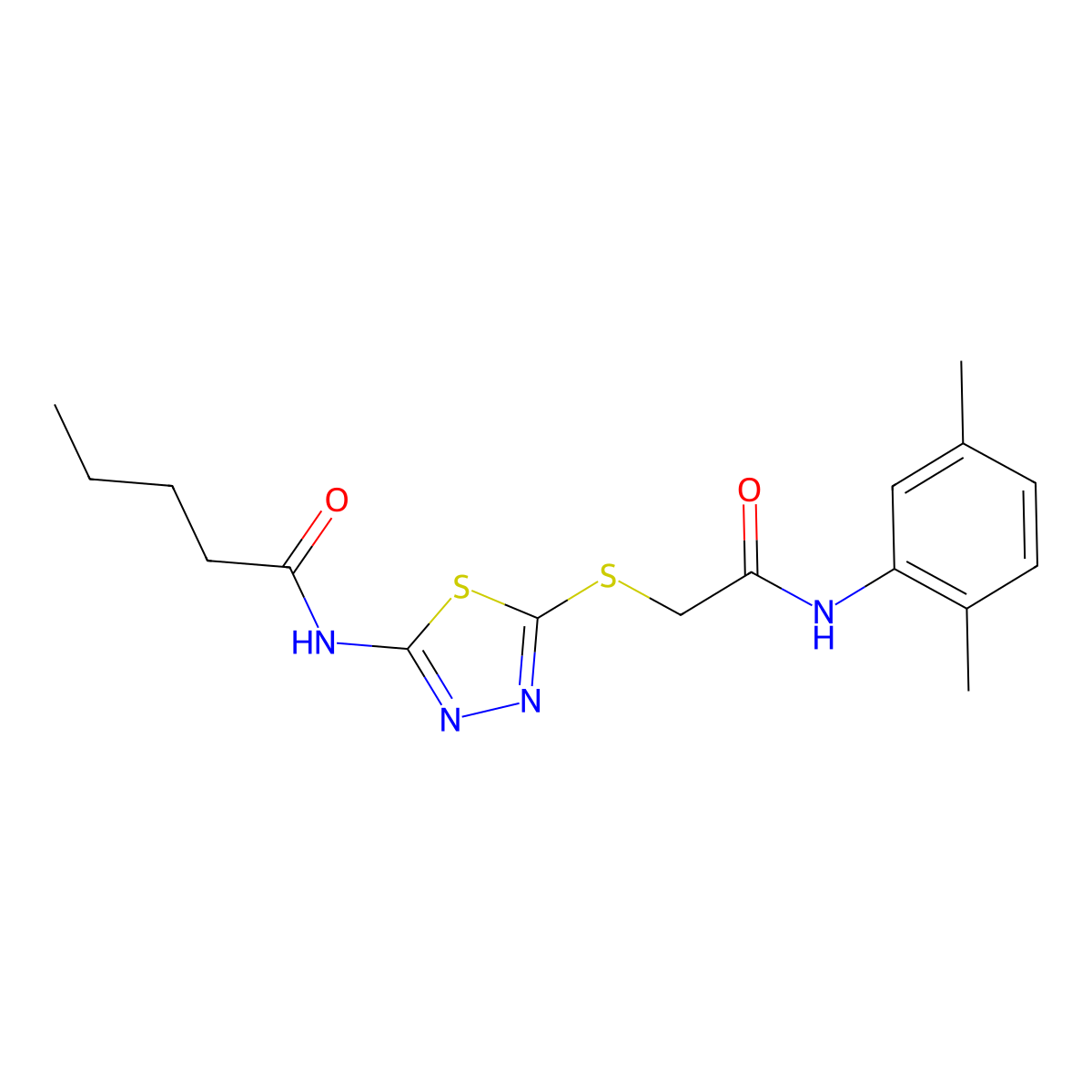 N-[5-[2-(2,5-dimethylanilino)-2-oxoethyl]sulfanyl-1,3,4-thiadiazol-2-yl]pentanamide molecular structure, CAS 392294-85-8