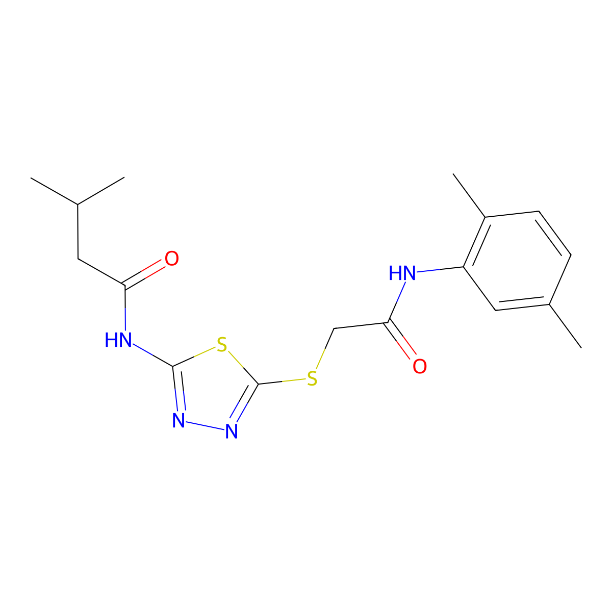 N-[5-[2-(2,5-dimethylanilino)-2-oxoethyl]sulfanyl-1,3,4-thiadiazol-2-yl]-3-methylbutanamide molecular structure, CAS 392294-86-9