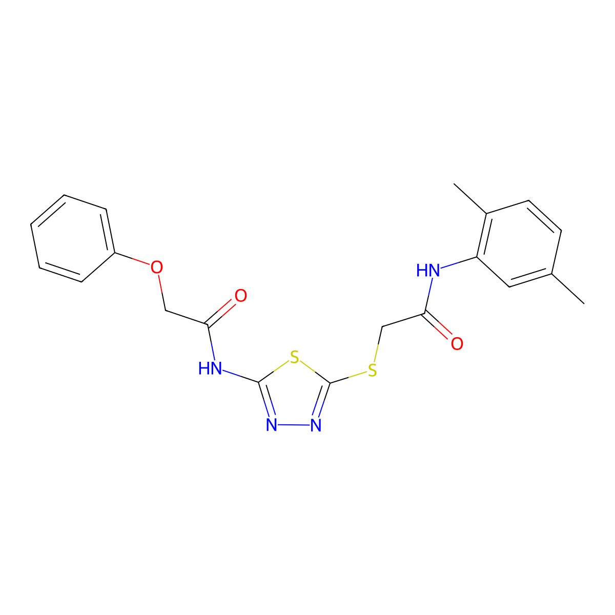 N-(2,5-dimethylphenyl)-2-((5-(2-phenoxyacetamido)-1,3,4-thiadiazol-2-yl)thio)acetamide molecular structure, CAS 392294-87-0