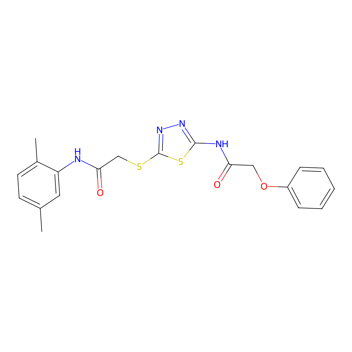 N-(2,5-dimethylphenyl)-2-((5-(2-phenoxyacetamido)-1,3,4-thiadiazol-2-yl)thio)acetamide molecular structure, CAS 392294-87-0