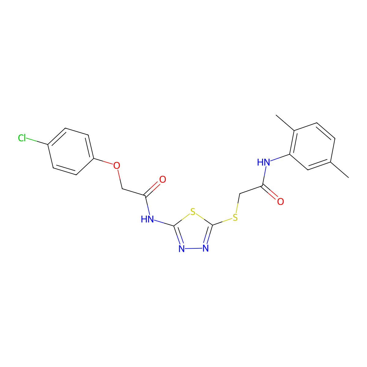 2-(4-chlorophenoxy)-N-[5-[2-(2,5-dimethylanilino)-2-oxoethyl]sulfanyl-1,3,4-thiadiazol-2-yl]acetamide molecular structure, CAS 392294-88-1