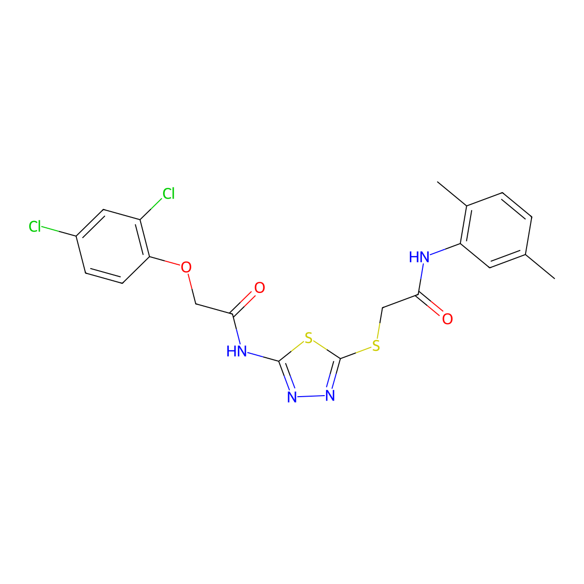 2-(2,4-dichlorophenoxy)-N-(5-((2-((2,5-dimethylphenyl)amino)-2-oxoethyl)thio)-1,3,4-thiadiazol-2-yl)acetamide molecular structure, CAS 392294-89-2
