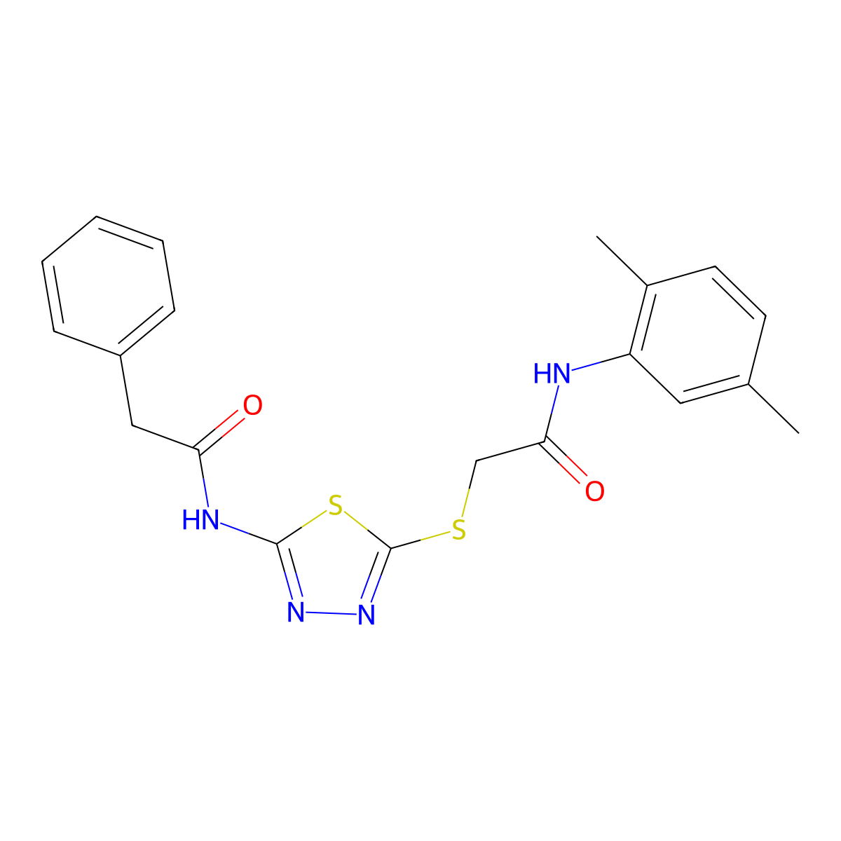 N-(2,5-dimethylphenyl)-2-((5-(2-phenylacetamido)-1,3,4-thiadiazol-2-yl)thio)acetamide molecular structure, CAS 392294-90-5