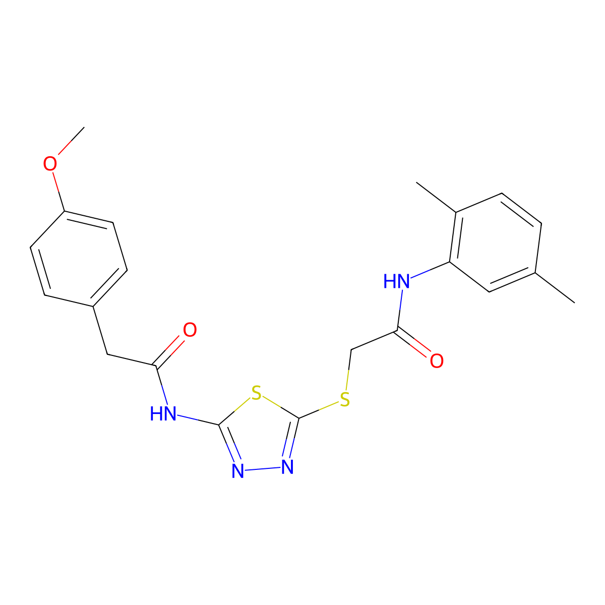 N-(2,5-dimethylphenyl)-2-((5-(2-(4-methoxyphenyl)acetamido)-1,3,4-thiadiazol-2-yl)thio)acetamide molecular structure, CAS 392294-91-6