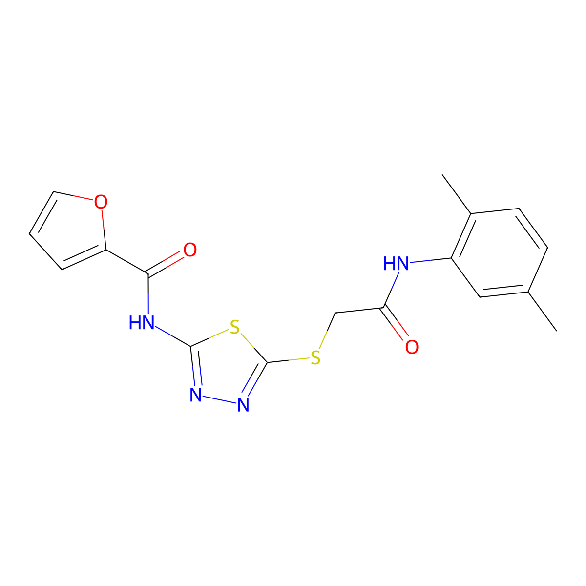 N-(5-((2-((2,5-dimethylphenyl)amino)-2-oxoethyl)thio)-1,3,4-thiadiazol-2-yl)furan-2-carboxamide molecular structure, CAS 392294-95-0