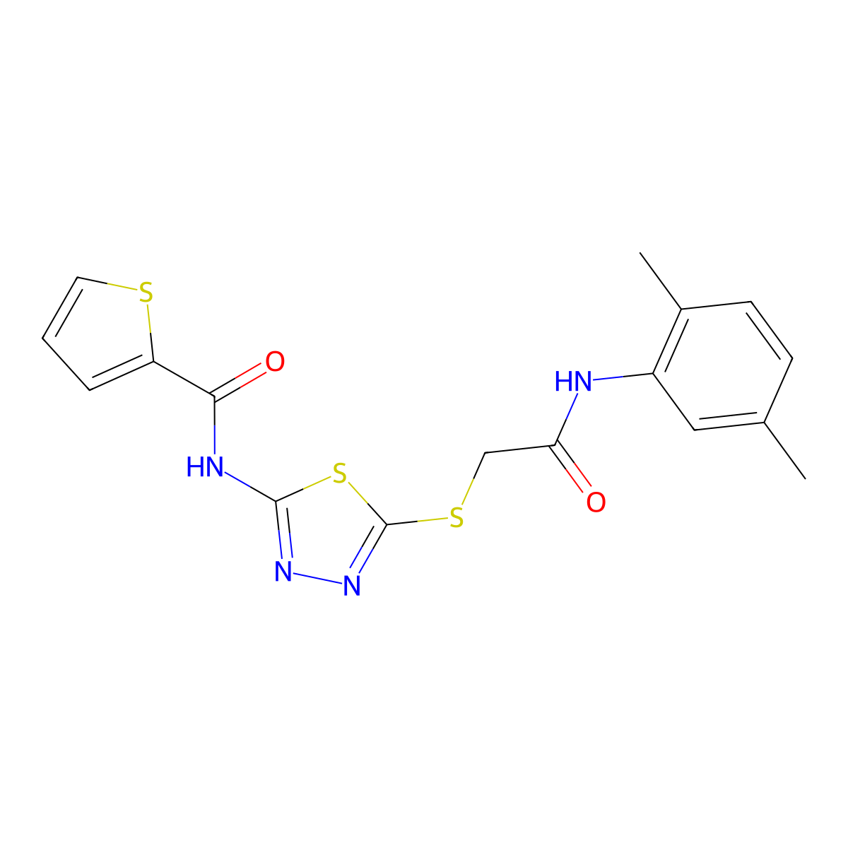 N-[5-[2-(2,5-dimethylanilino)-2-oxoethyl]sulfanyl-1,3,4-thiadiazol-2-yl]thiophene-2-carboxamide molecular structure, CAS 392294-96-1