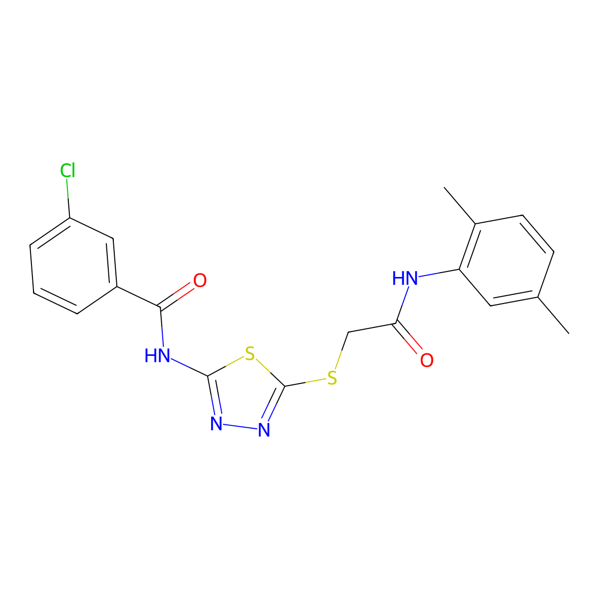 3-chloro-N-[5-[2-(2,5-dimethylanilino)-2-oxoethyl]sulfanyl-1,3,4-thiadiazol-2-yl]benzamide molecular structure, CAS 392295-03-3