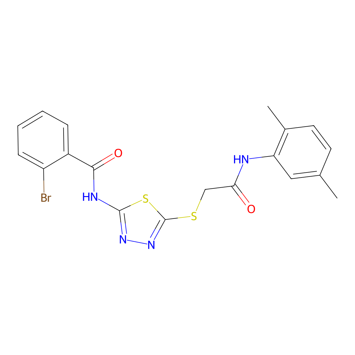 2-bromo-N-[5-[2-(2,5-dimethylanilino)-2-oxoethyl]sulfanyl-1,3,4-thiadiazol-2-yl]benzamide molecular structure, CAS 392295-05-5