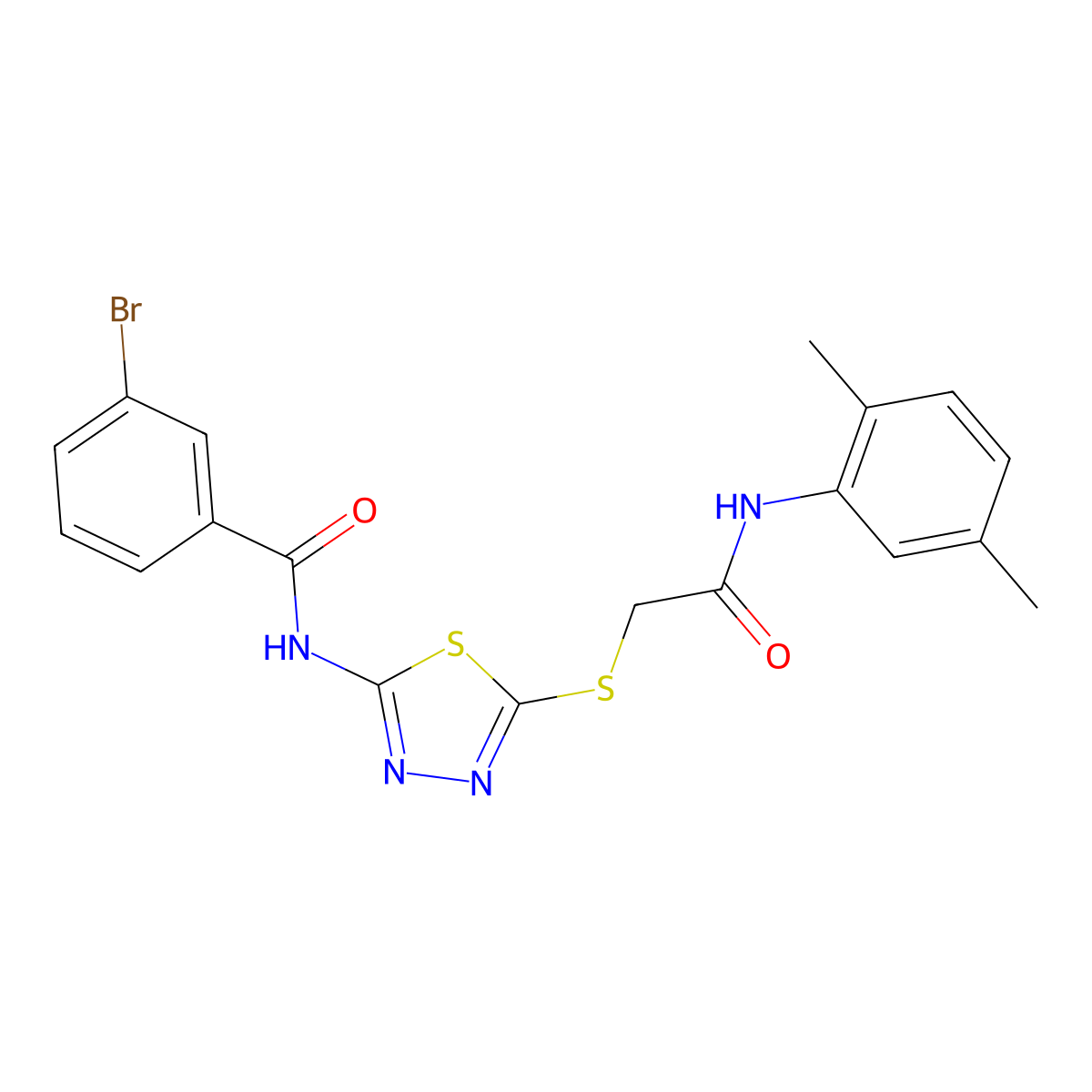 3-bromo-N-(5-((2-((2,5-dimethylphenyl)amino)-2-oxoethyl)thio)-1,3,4-thiadiazol-2-yl)benzamide molecular structure, CAS 392295-06-6