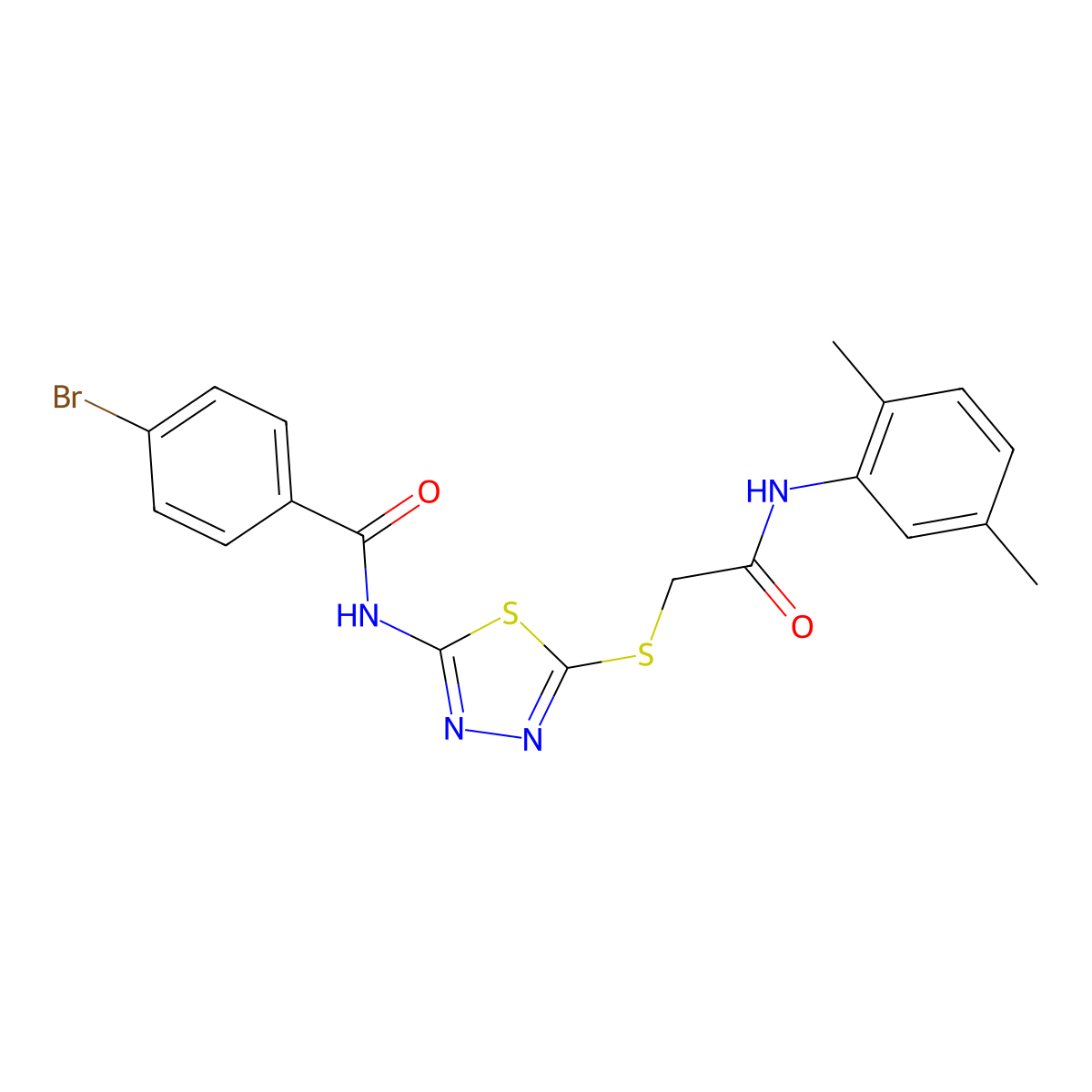 4-bromo-N-(5-((2-((2,5-dimethylphenyl)amino)-2-oxoethyl)thio)-1,3,4-thiadiazol-2-yl)benzamide molecular structure, CAS 392295-07-7