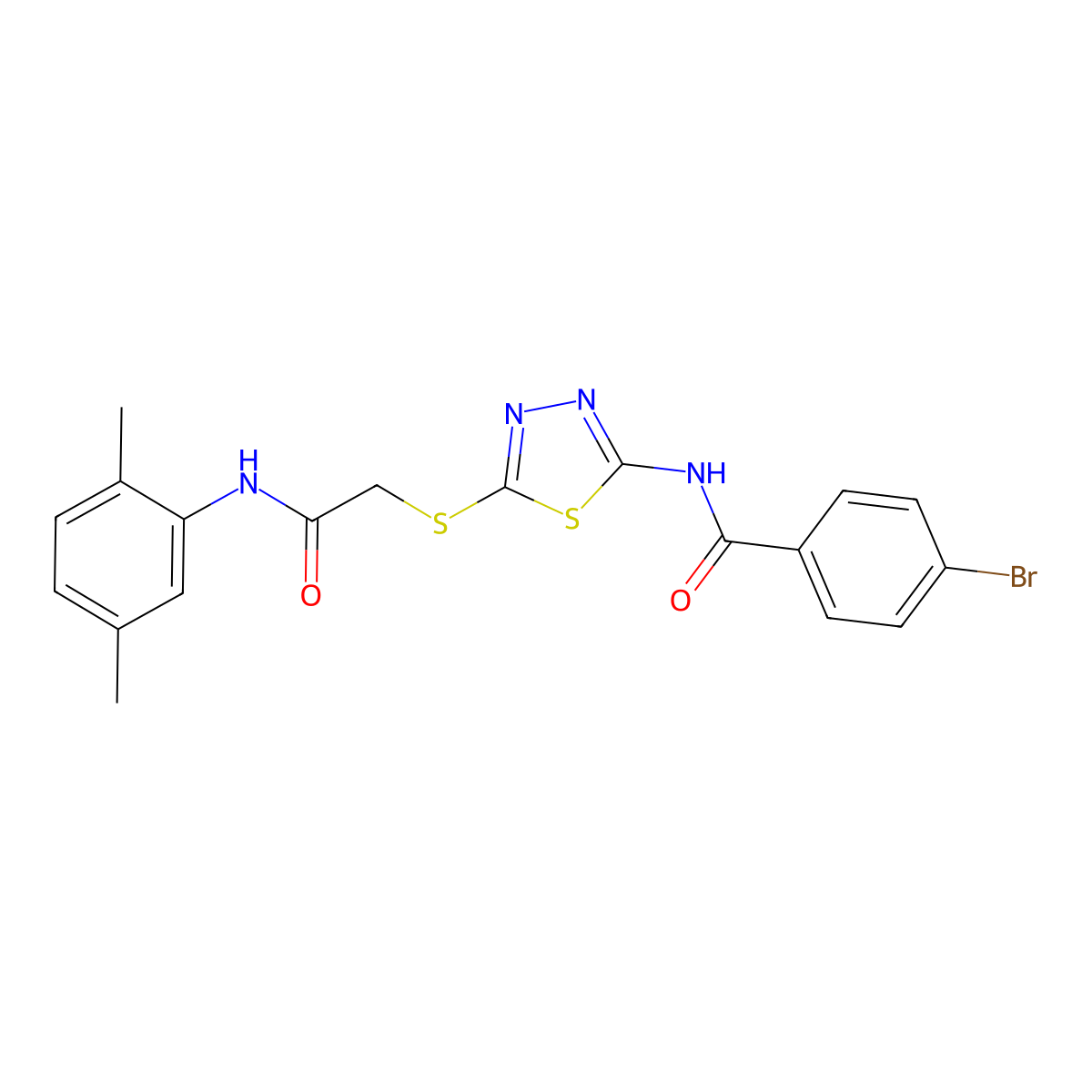 4-bromo-N-(5-((2-((2,5-dimethylphenyl)amino)-2-oxoethyl)thio)-1,3,4-thiadiazol-2-yl)benzamide molecular structure, CAS 392295-07-7