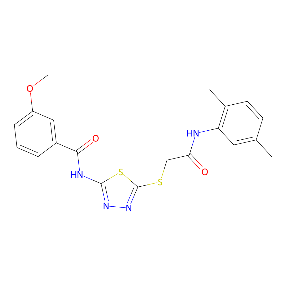 N-(5-((2-((2,5-dimethylphenyl)amino)-2-oxoethyl)thio)-1,3,4-thiadiazol-2-yl)-3-methoxybenzamide molecular structure, CAS 392295-09-9