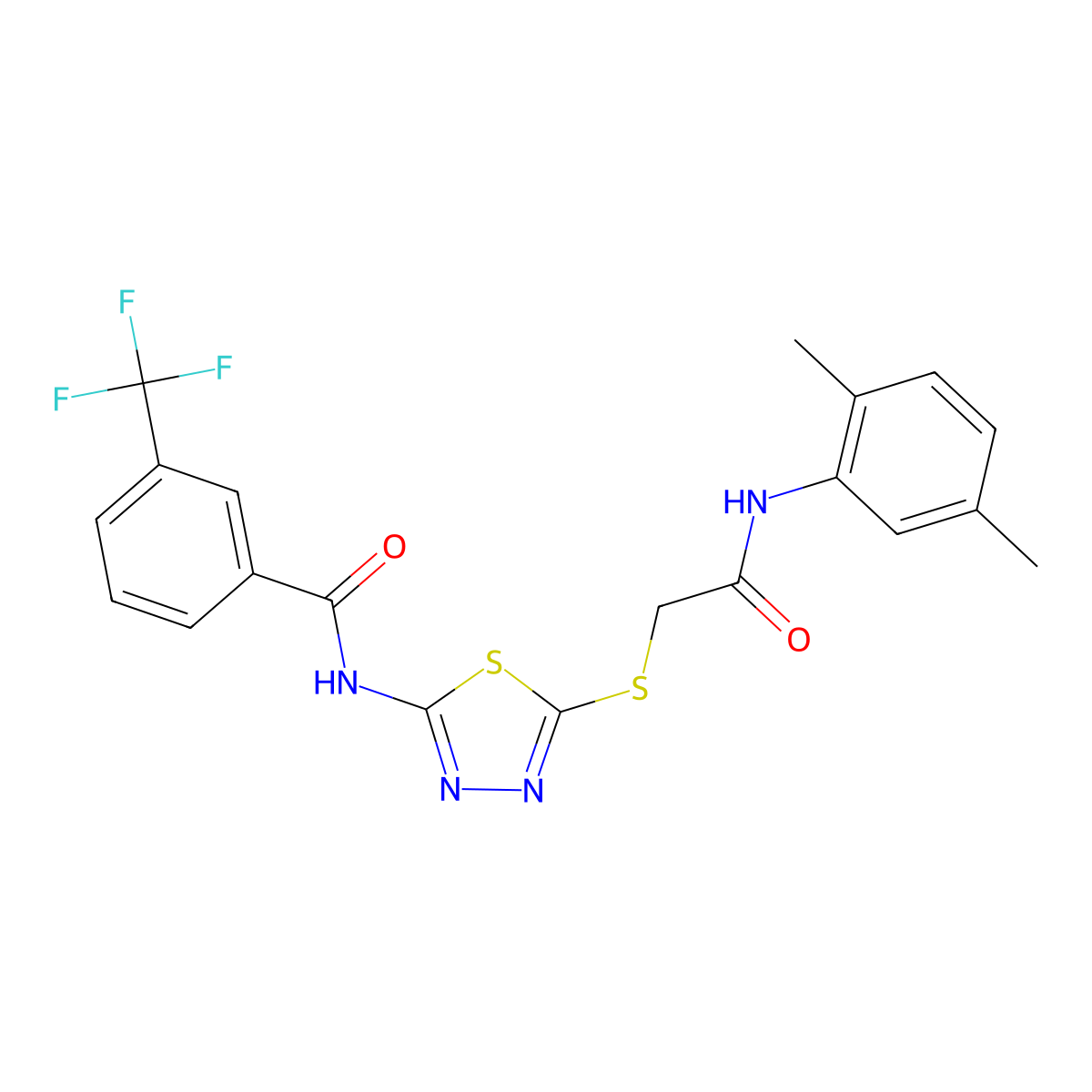 N-(5-((2-((2,5-dimethylphenyl)amino)-2-oxoethyl)thio)-1,3,4-thiadiazol-2-yl)-3-(trifluoromethyl)benzamide molecular structure, CAS 392295-17-9