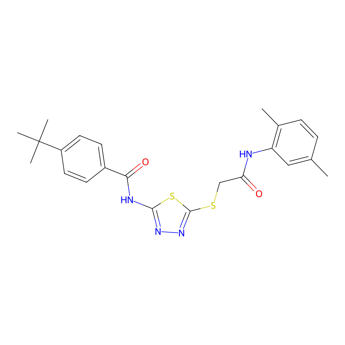 4-(tert-butyl)-N-(5-((2-((2,5-dimethylphenyl)amino)-2-oxoethyl)thio)-1,3,4-thiadiazol-2-yl)benzamide molecular structure, CAS 392295-18-0