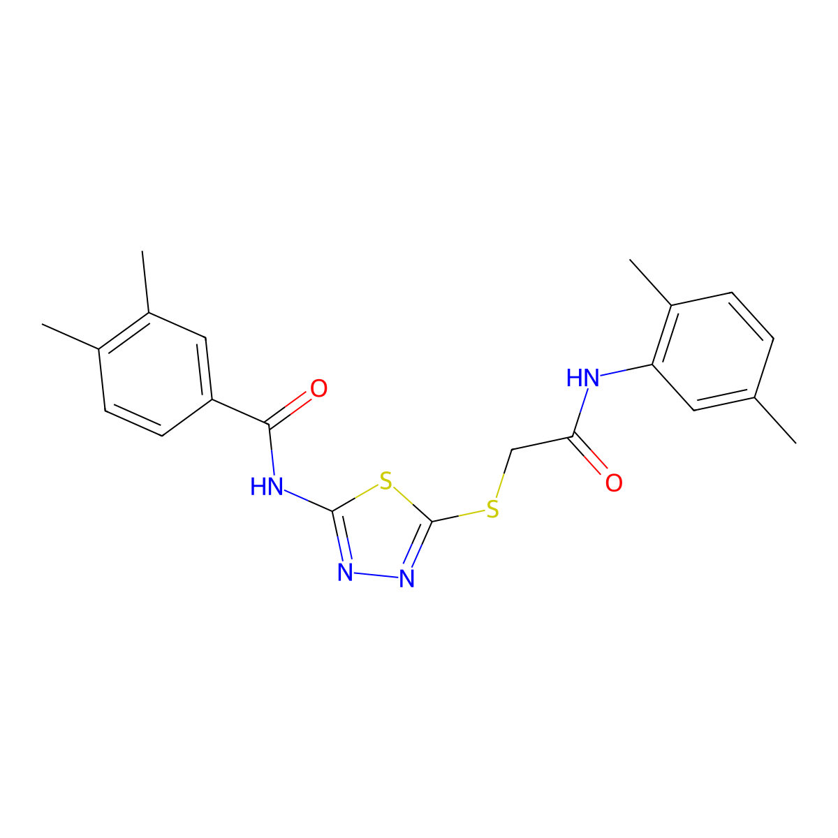 N-(5-((2-((2,5-dimethylphenyl)amino)-2-oxoethyl)thio)-1,3,4-thiadiazol-2-yl)-3,4-dimethylbenzamide molecular structure, CAS 392295-21-5