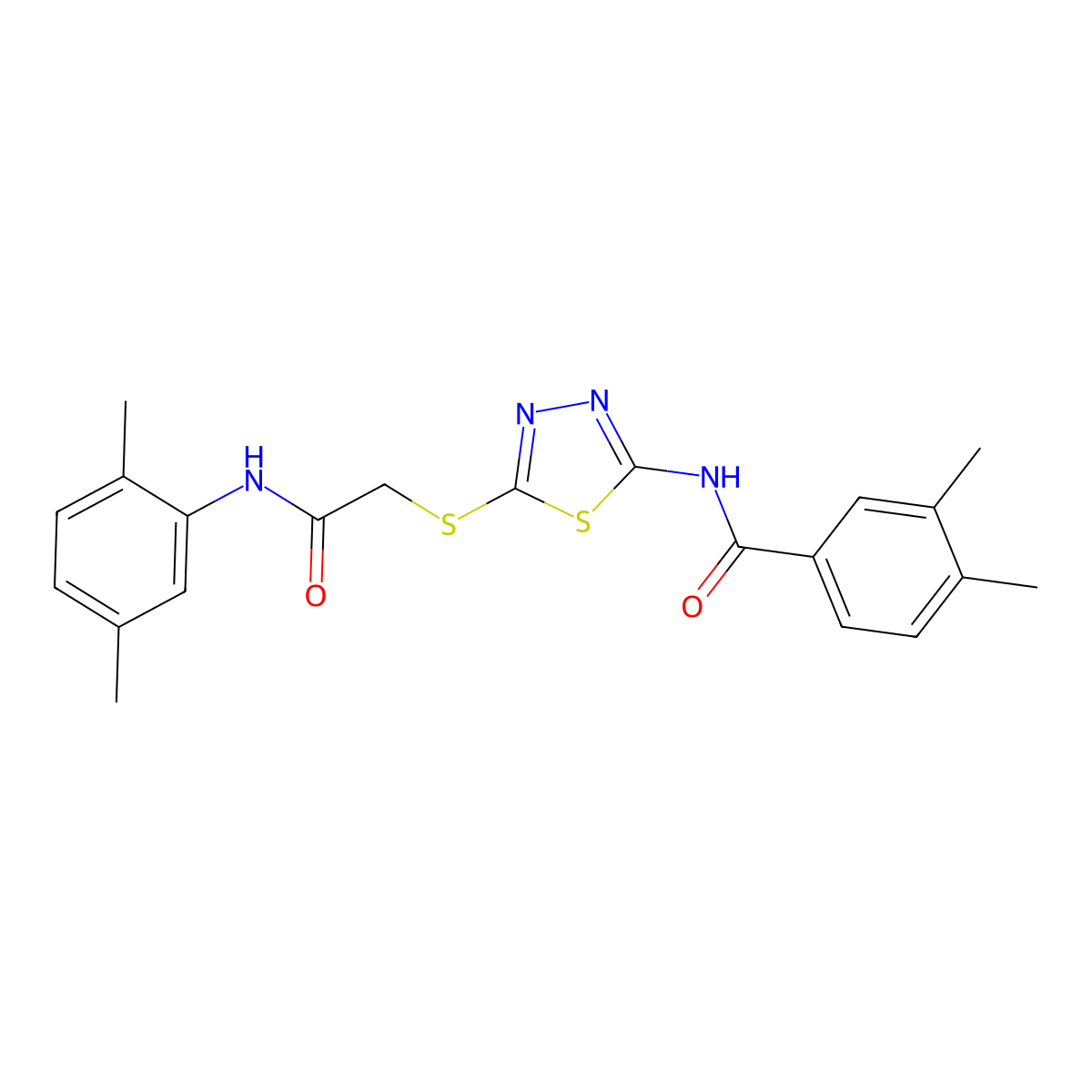 N-(5-((2-((2,5-dimethylphenyl)amino)-2-oxoethyl)thio)-1,3,4-thiadiazol-2-yl)-3,4-dimethylbenzamide molecular structure, CAS 392295-21-5