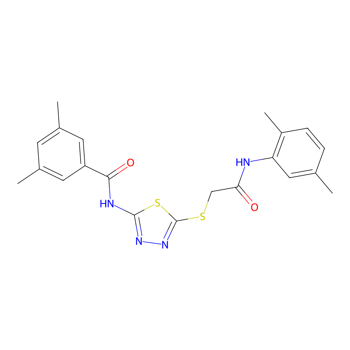 N-(5-((2-((2,5-dimethylphenyl)amino)-2-oxoethyl)thio)-1,3,4-thiadiazol-2-yl)-3,5-dimethylbenzamide molecular structure, CAS 392295-22-6