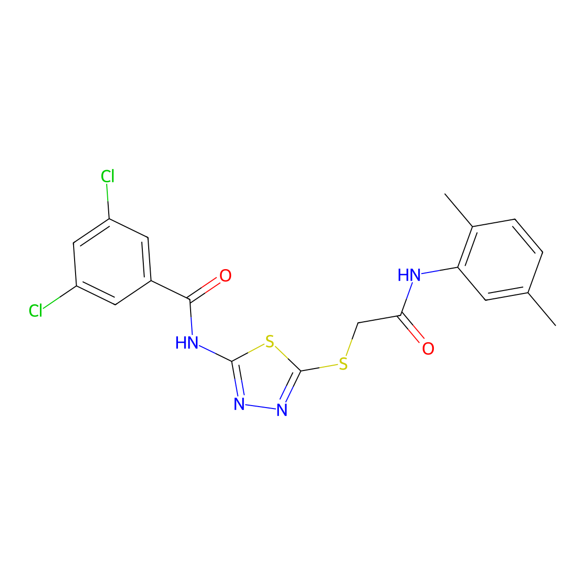 3,5-dichloro-N-(5-((2-((2,5-dimethylphenyl)amino)-2-oxoethyl)thio)-1,3,4-thiadiazol-2-yl)benzamide molecular structure, CAS 392295-23-7