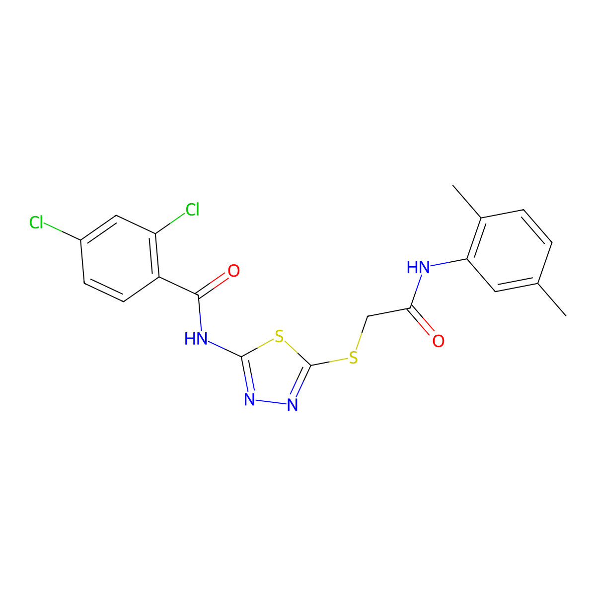 2,4-dichloro-N-(5-((2-((2,5-dimethylphenyl)amino)-2-oxoethyl)thio)-1,3,4-thiadiazol-2-yl)benzamide molecular structure, CAS 392295-24-8