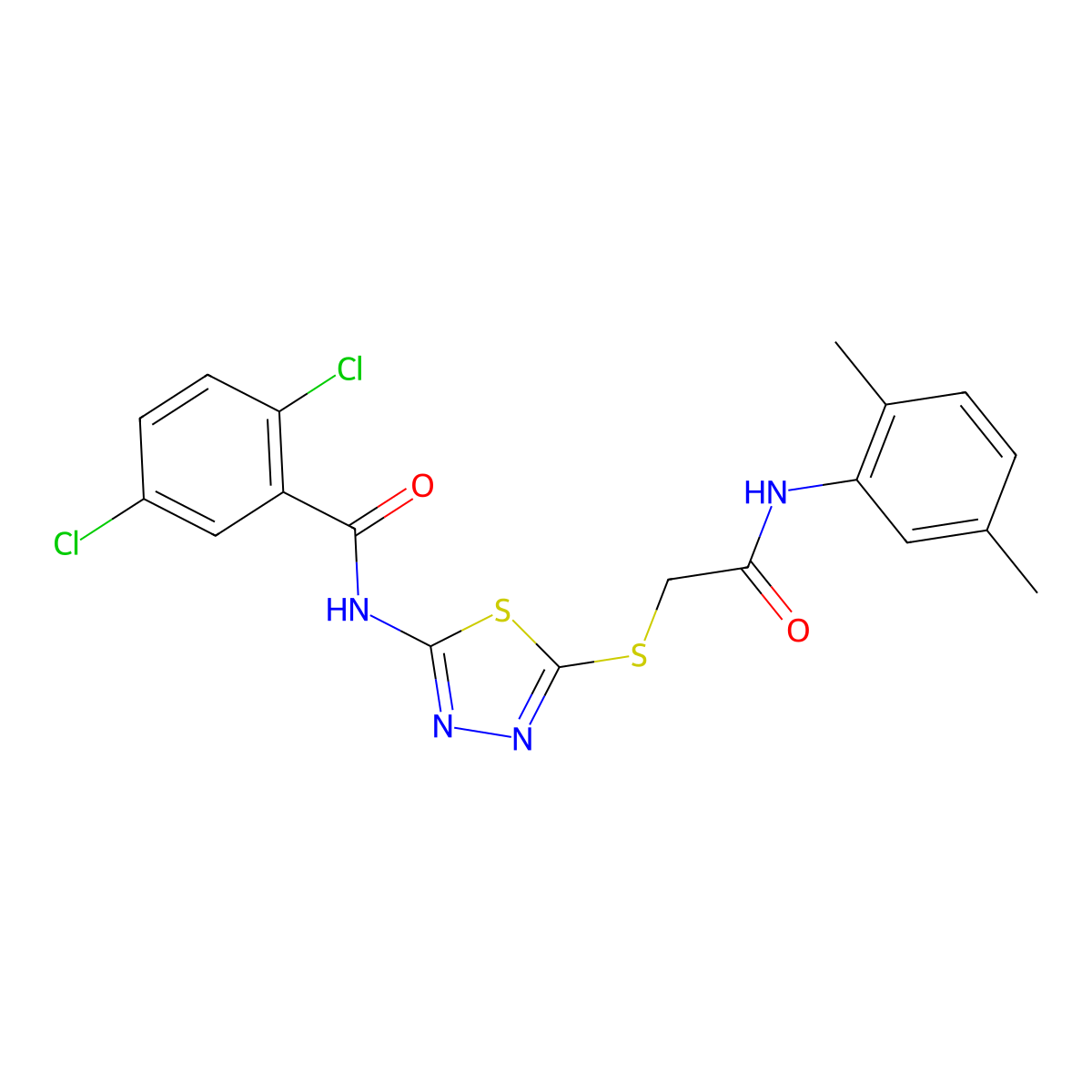 2,5-dichloro-N-[5-[2-(2,5-dimethylanilino)-2-oxoethyl]sulfanyl-1,3,4-thiadiazol-2-yl]benzamide molecular structure, CAS 392295-25-9