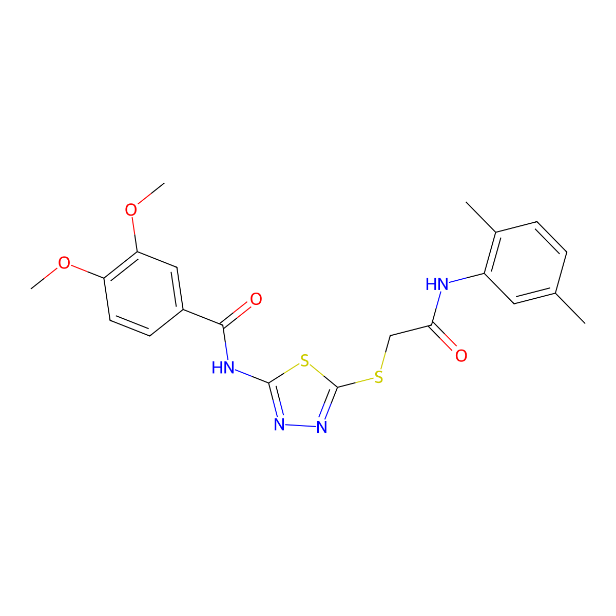 N-(5-((2-((2,5-dimethylphenyl)amino)-2-oxoethyl)thio)-1,3,4-thiadiazol-2-yl)-3,4-dimethoxybenzamide molecular structure, CAS 392295-26-0