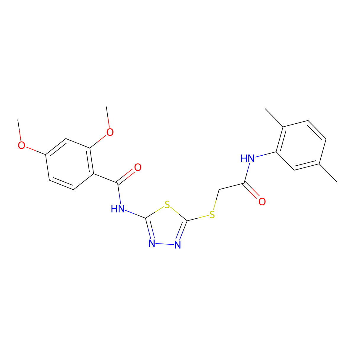 N-(5-((2-((2,5-dimethylphenyl)amino)-2-oxoethyl)thio)-1,3,4-thiadiazol-2-yl)-2,4-dimethoxybenzamide molecular structure, CAS 392295-27-1