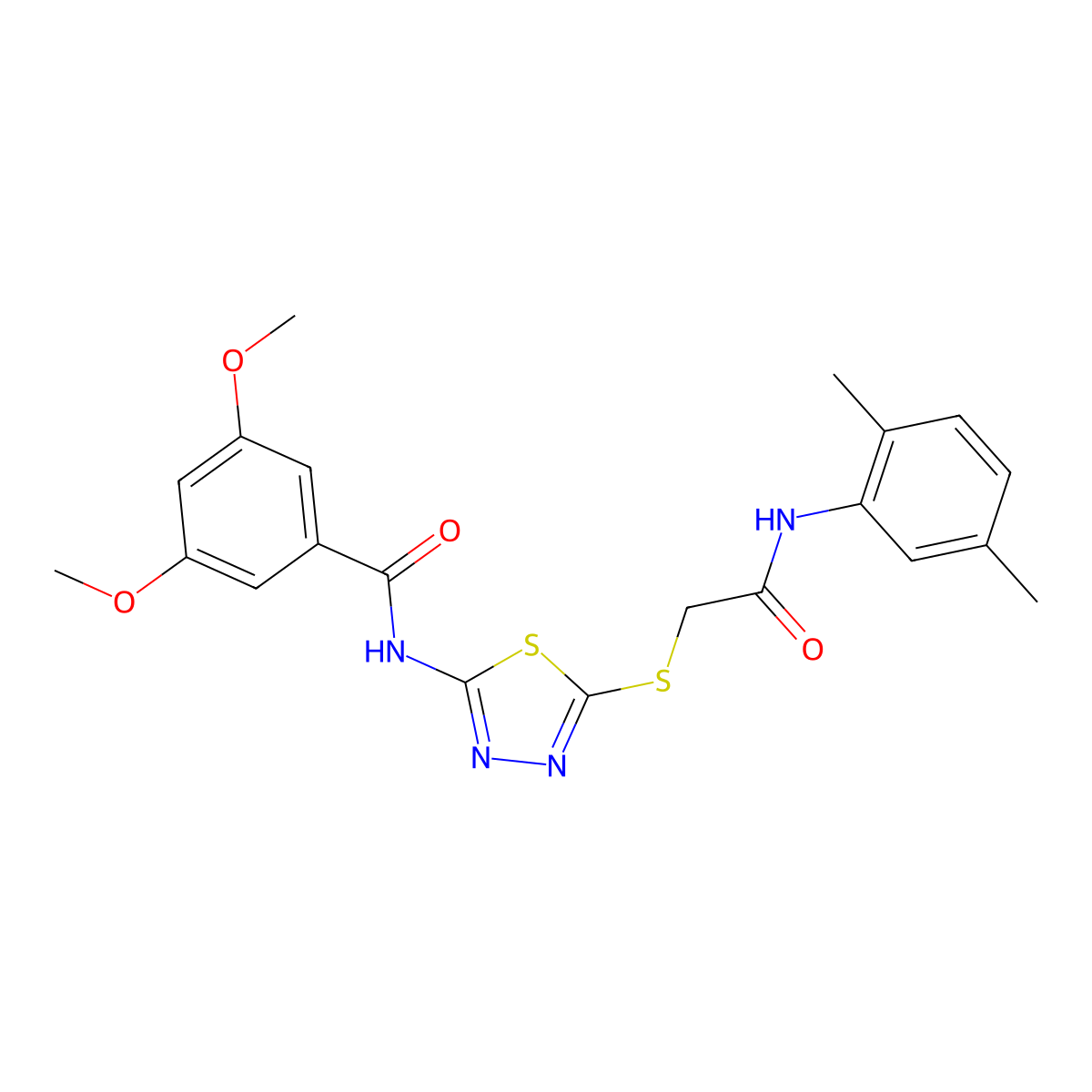 N-(5-((2-((2,5-dimethylphenyl)amino)-2-oxoethyl)thio)-1,3,4-thiadiazol-2-yl)-3,5-dimethoxybenzamide molecular structure, CAS 392295-28-2