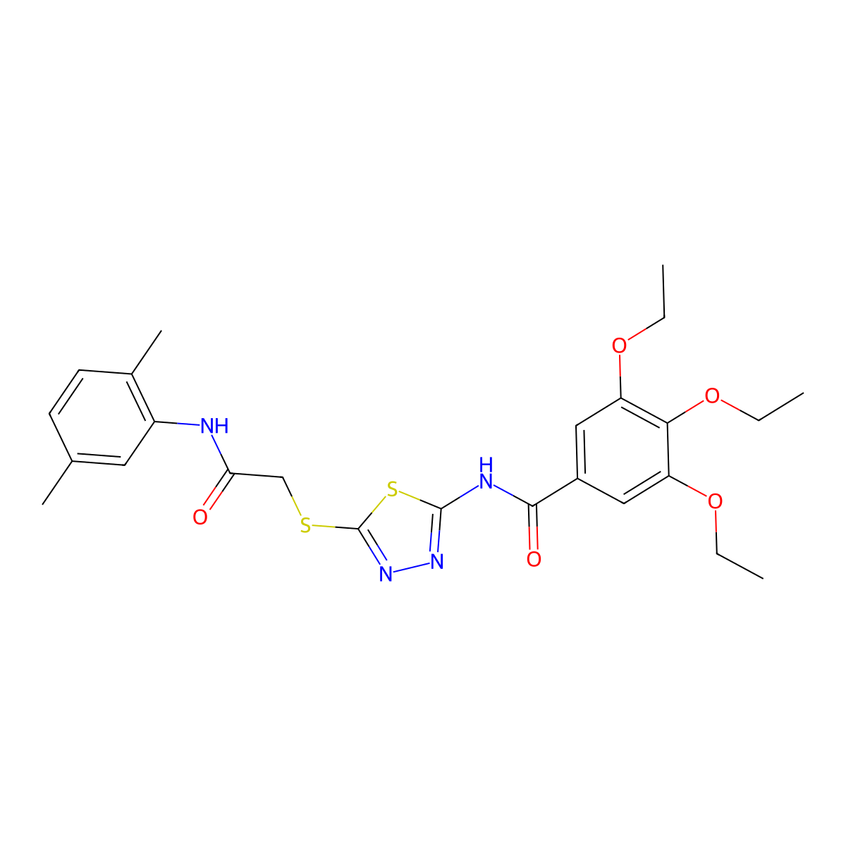 N-(5-((2-((2,5-dimethylphenyl)amino)-2-oxoethyl)thio)-1,3,4-thiadiazol-2-yl)-3,4,5-triethoxybenzamide molecular structure, CAS 392295-31-7