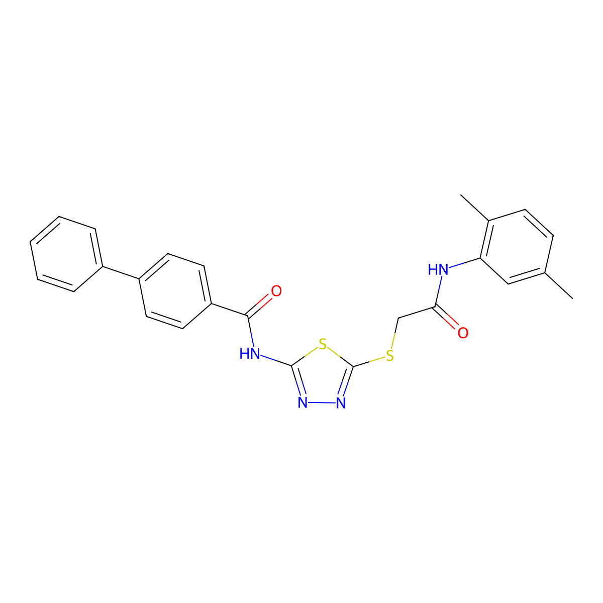 N-[5-[2-(2,5-dimethylanilino)-2-oxoethyl]sulfanyl-1,3,4-thiadiazol-2-yl]-4-phenylbenzamide molecular structure, CAS 392295-32-8