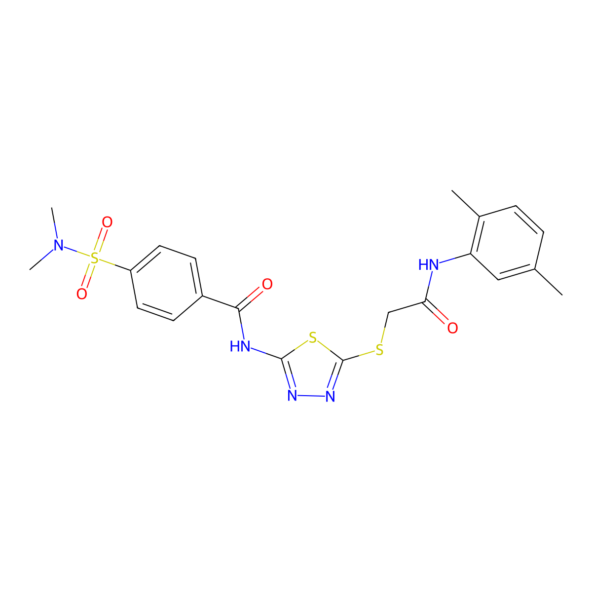 N-(5-((2-((2,5-dimethylphenyl)amino)-2-oxoethyl)thio)-1,3,4-thiadiazol-2-yl)-4-(N,N-dimethylsulfamoyl)benzamide molecular structure, CAS 392295-33-9