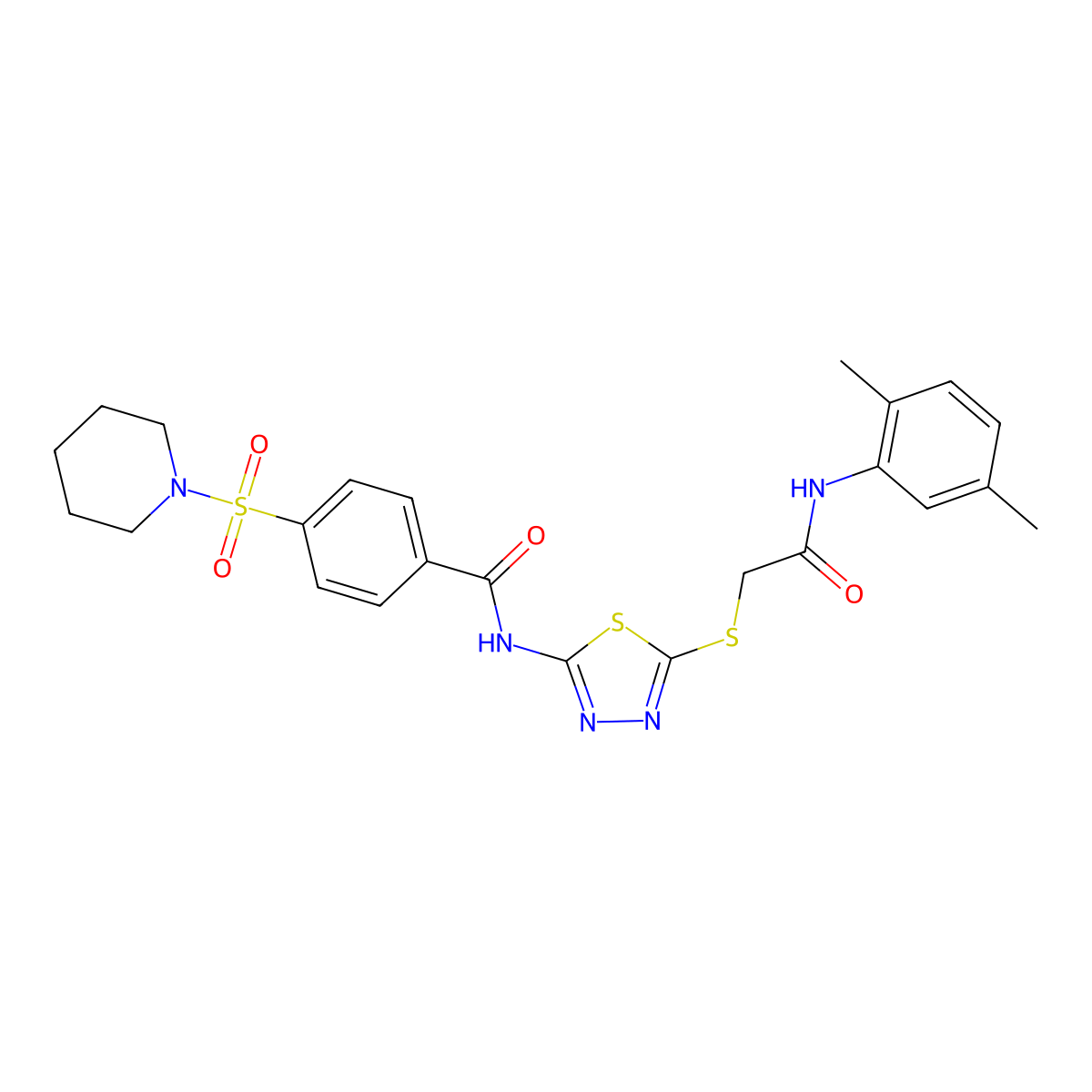 N-[5-[2-(2,5-dimethylanilino)-2-oxoethyl]sulfanyl-1,3,4-thiadiazol-2-yl]-4-piperidin-1-ylsulfonylbenzamide molecular structure, CAS 392295-35-1