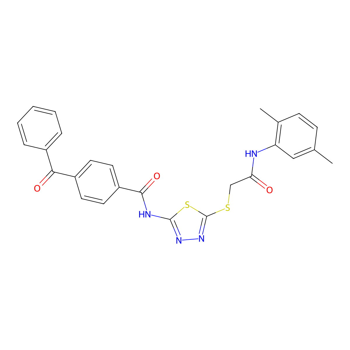 4-benzoyl-N-(5-((2-((2,5-dimethylphenyl)amino)-2-oxoethyl)thio)-1,3,4-thiadiazol-2-yl)benzamide molecular structure, CAS 392295-38-4