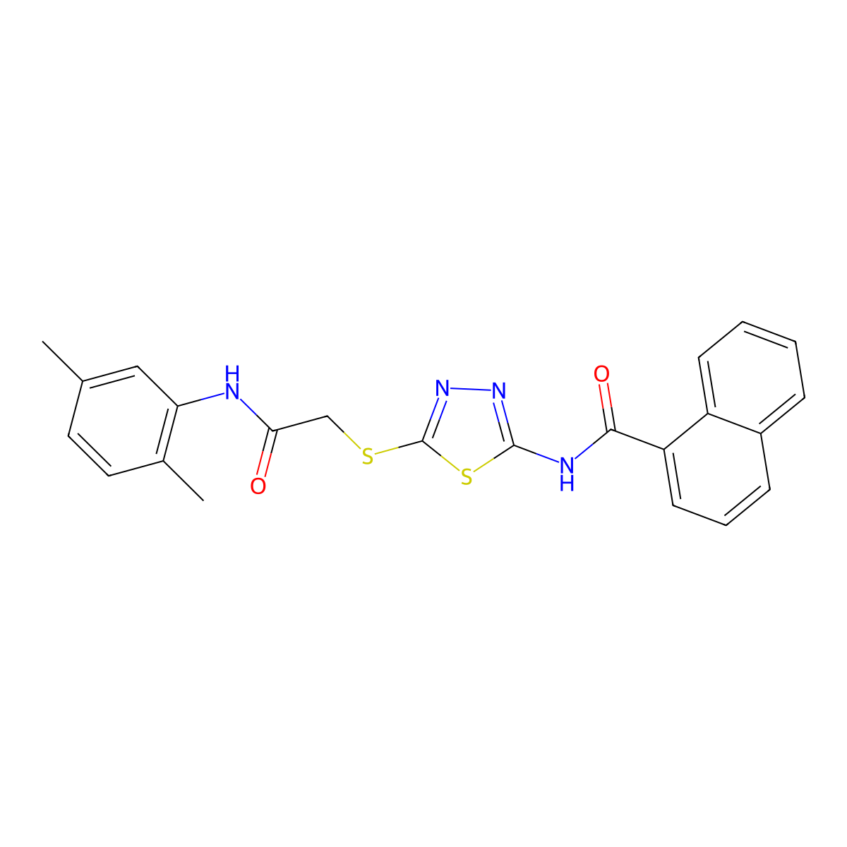 N-(5-((2-((2,5-dimethylphenyl)amino)-2-oxoethyl)thio)-1,3,4-thiadiazol-2-yl)-1-naphthamide molecular structure, CAS 392295-39-5